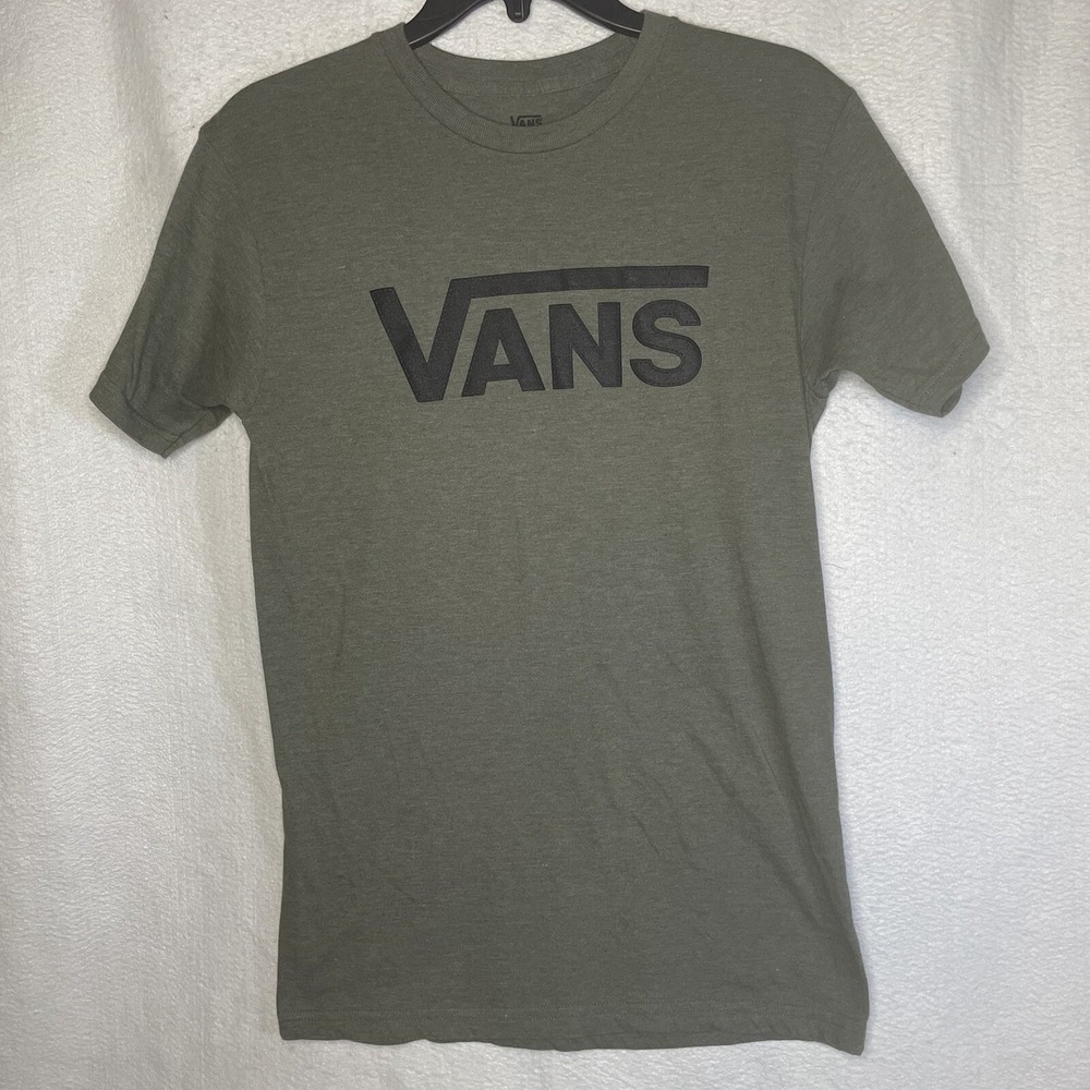 Vans T-Shirt Men's Size Small Green Black Embroidered Leather Logo Spellout